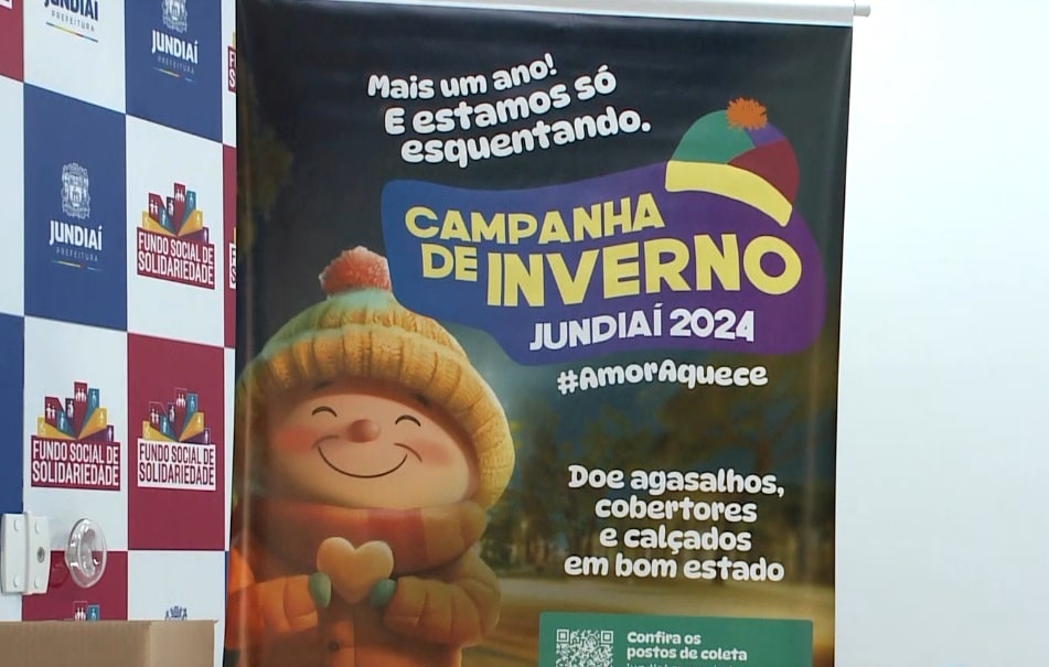 Imagem de banner f&iacute;sico da campanha do agasalho.
