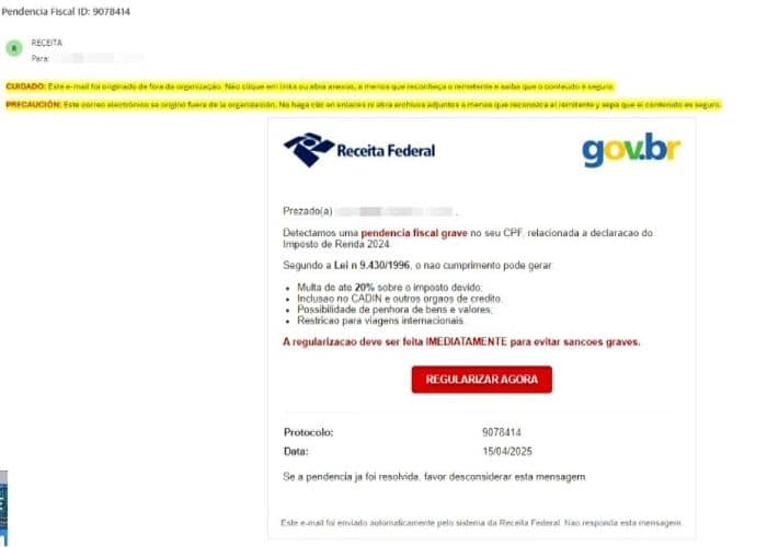 Criminosos se passam pela Receita Federal em golpes sofisticados por e-mail