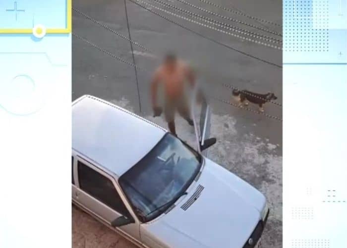 Imagem gravada por c&acirc;mera do homem momento depois do ocorrido.