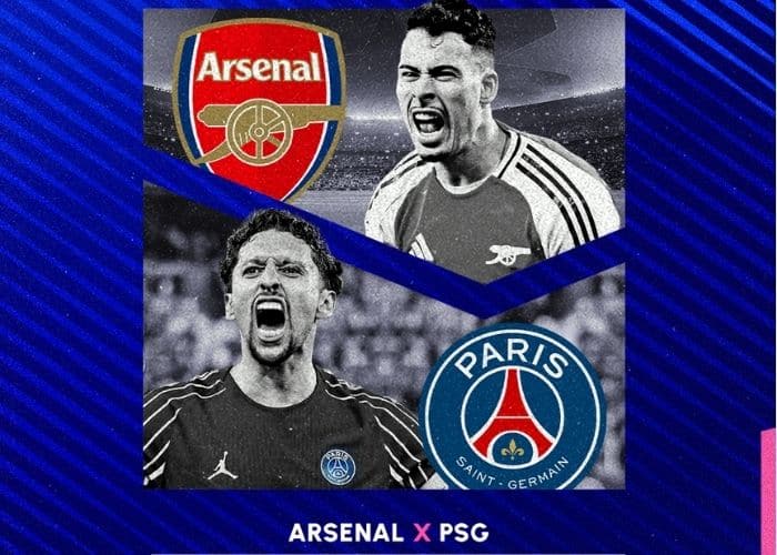 Imagem de capa do jogo entre Arsenal e PSG.