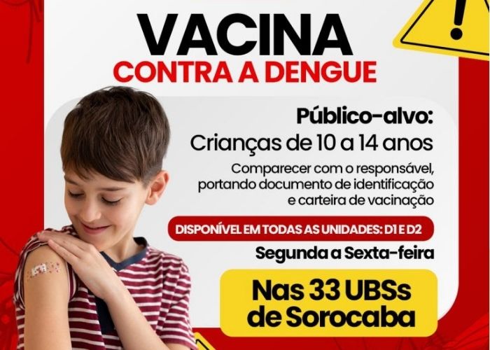 Sorocaba mantém vacinação contra dengue para jovens nas UBSs