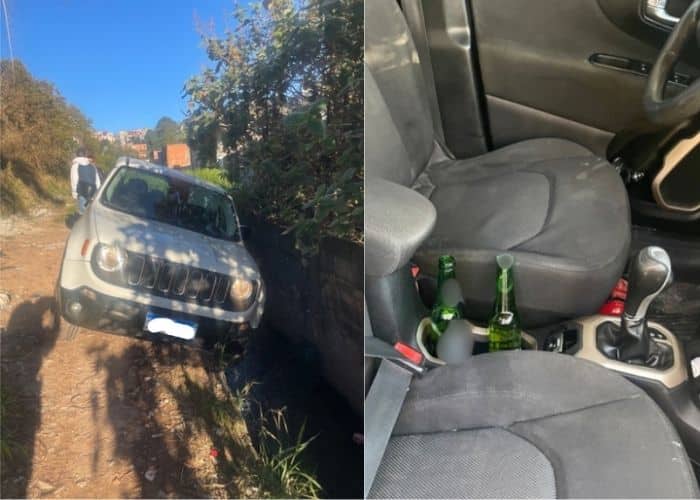 Motorista cai com carro em córrego e é preso por suspeita de embriaguez ao volante em Campo Limpo Paulista