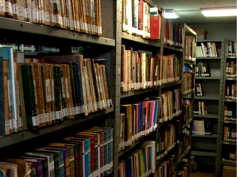 Imagem de livros em prateleira do Gabinete de Leitura Sorocabano.