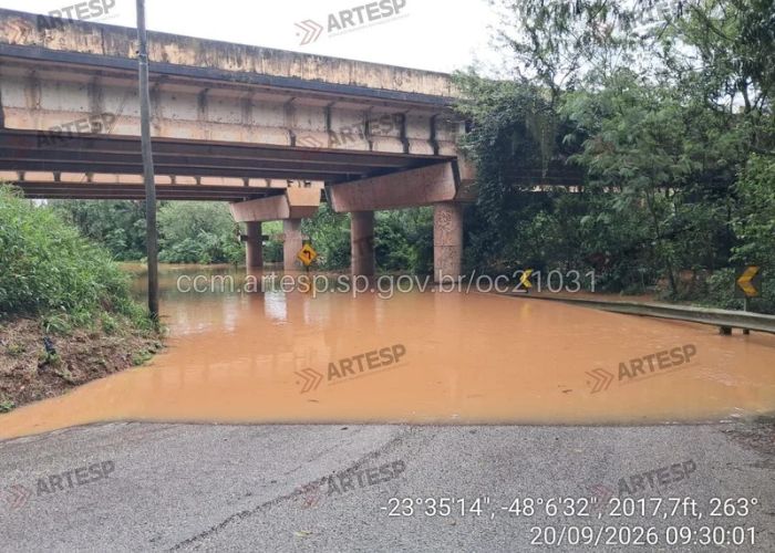 Chuva causa alagamento em acesso para a rodovia Raposo Tavares, em Itapetininga