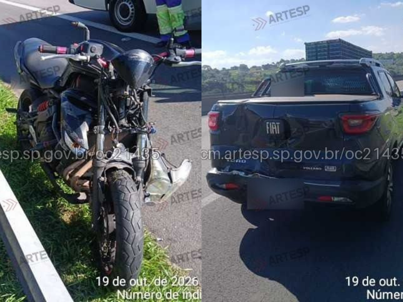 Imagem do carro e da moto ap&oacute;s o acidente