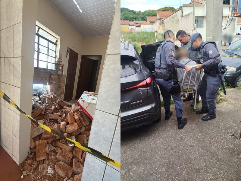 Policiais retiram idosa acamada de casa atingida por carro em Jundiaí